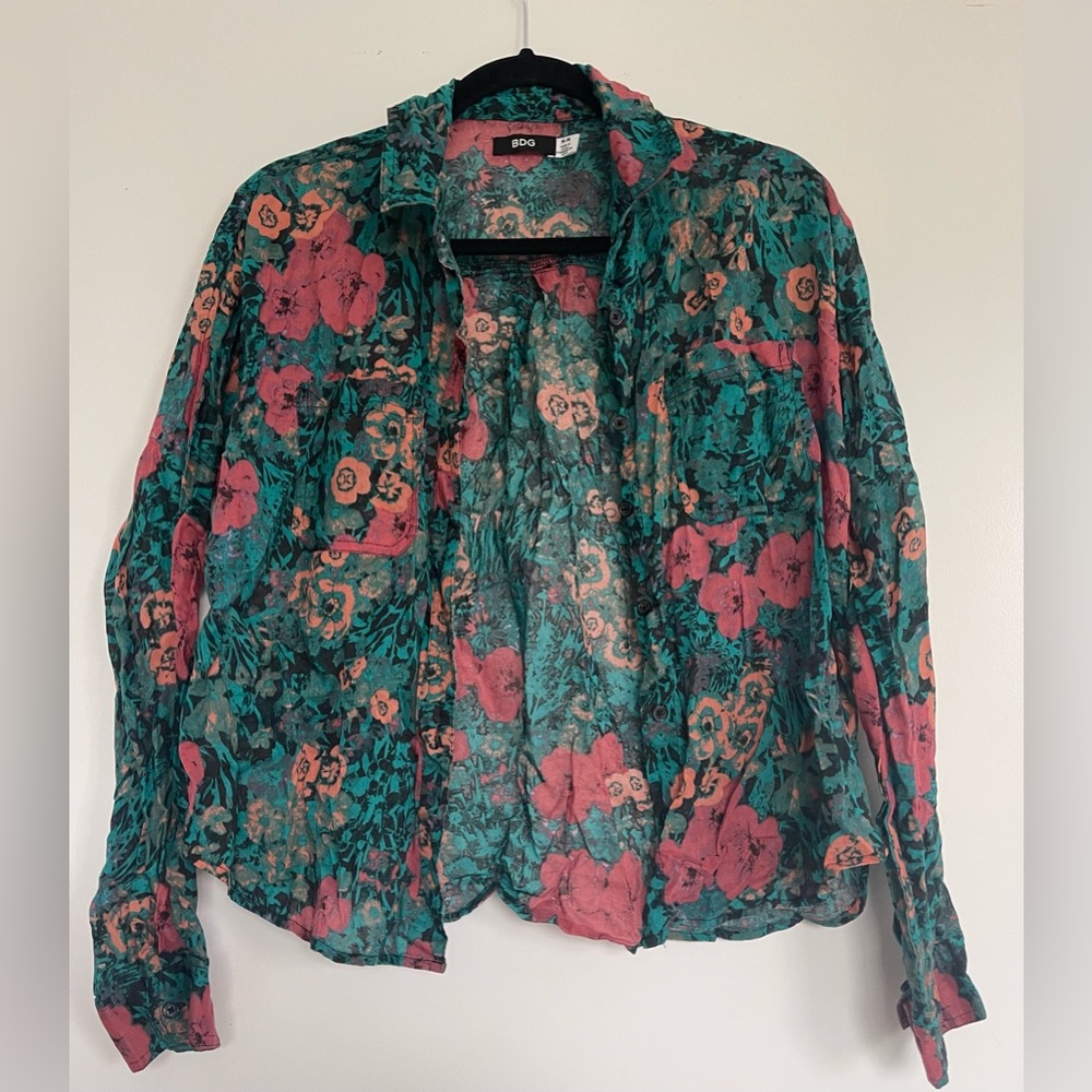 BDG Floral Women's Top - Green and Pink